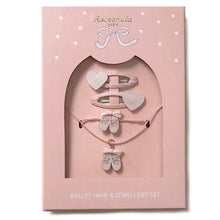 Load image into Gallery viewer, Ballet-themed hair and jewelry set in a pink packaging with 'Rockahula Kids' branding.