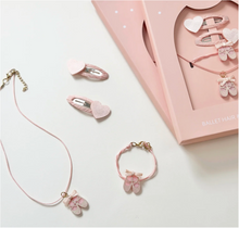 Load image into Gallery viewer, Pink jewelry set with ballet-themed hair clips and necklace on a white background