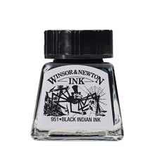Load image into Gallery viewer, Winsor & Newton ink bottle with black cap on a white background