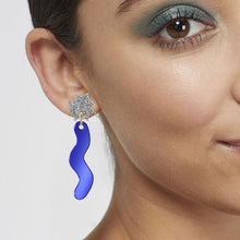 Load image into Gallery viewer, Squiggle Spark Drop Earrings Blue
