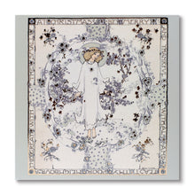 Load image into Gallery viewer, Decorative card with a stylized angel surrounded by floral elements and text on a light gray background.