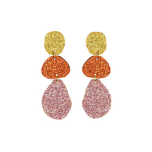 Load image into Gallery viewer, Triple Glitter Drop Earrings Gold Pink