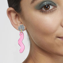 Load image into Gallery viewer, Squiggle Spark Drop Earrings Pink