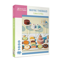 Load image into Gallery viewer, Pomegranate ArtPiece Puzzle box featuring Wayne Thiebaud's 'Cakes & pies' design on a white background