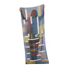 Load image into Gallery viewer, Scarf Wool Curves Blue Brown