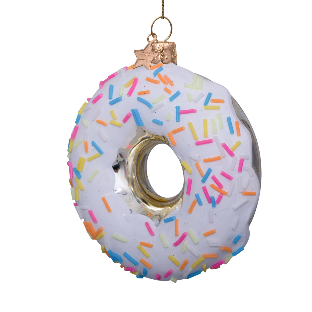 Ornament Glass White Donut with Sprinkles