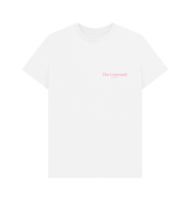 Load image into Gallery viewer, White Unisex Small Pink Logo T-Shirt
