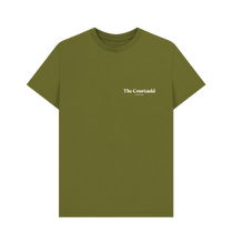 Load image into Gallery viewer, Moss Green Unisex Small White Logo T-Shirt
