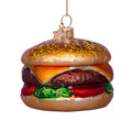 Hamburger-shaped Christmas ornament on a white background