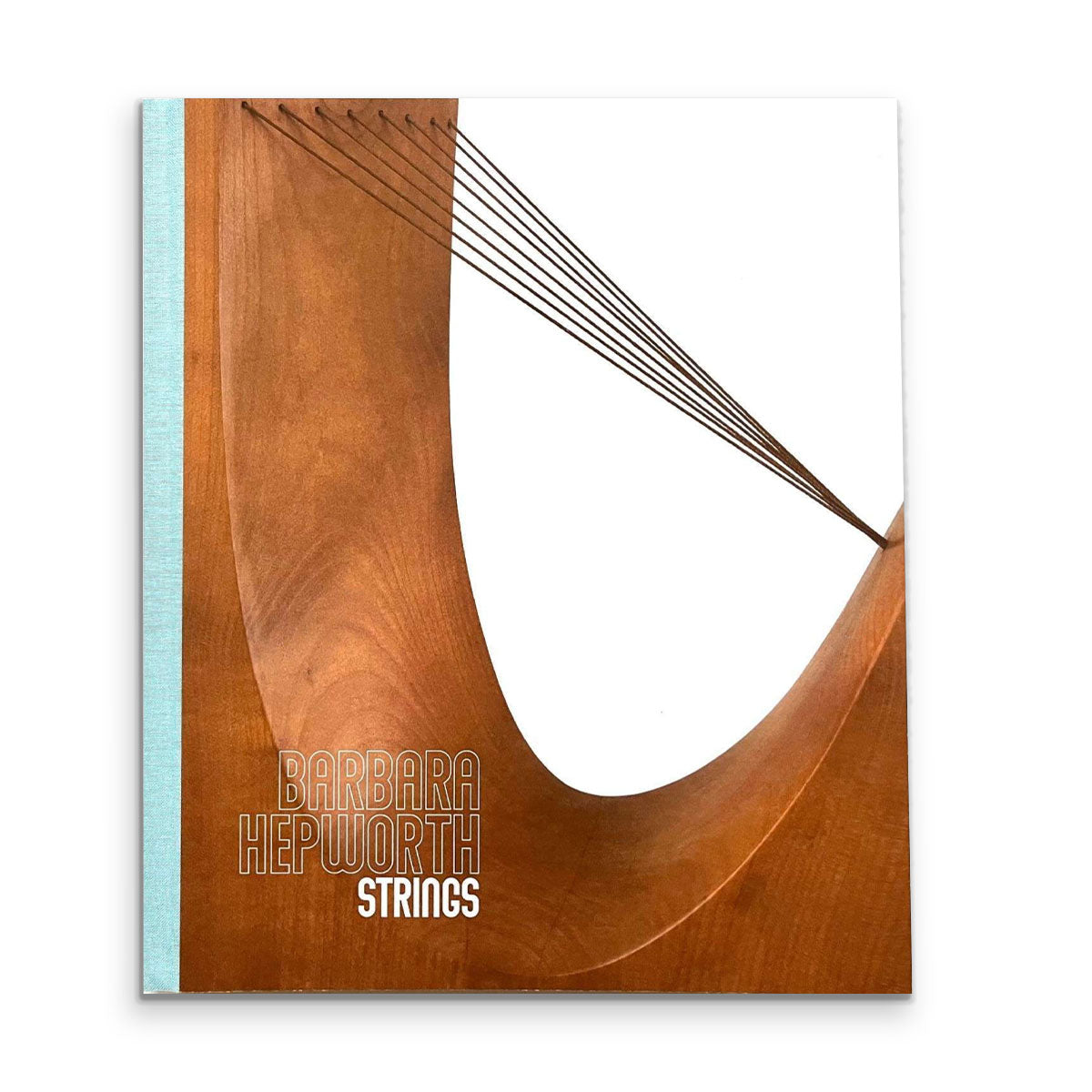Wooden sculpture of a stringed instrument with 'Barbara Hepworth Strings' text on a white background