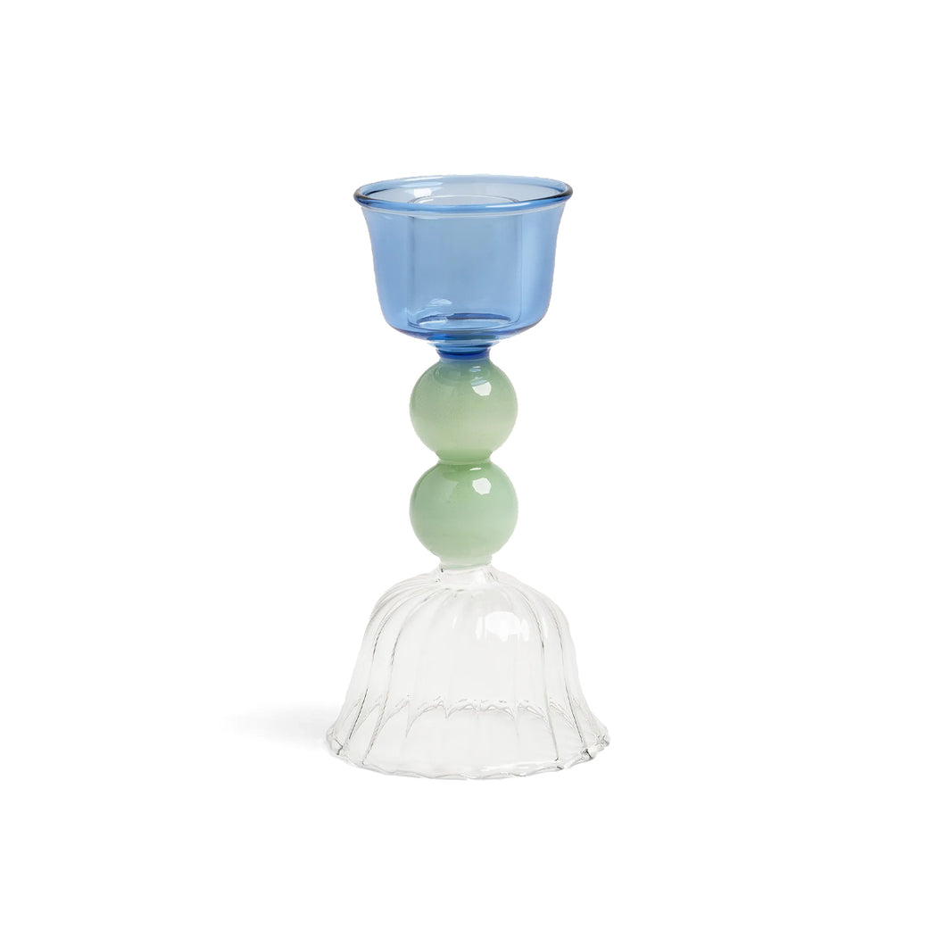 Bobbin Glass Candle Holder Medium Blue