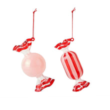 Load image into Gallery viewer, Two candy-themed Christmas ornaments on a white background
