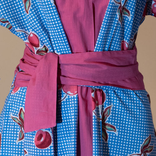 Cotton Robe Blue with Cherries