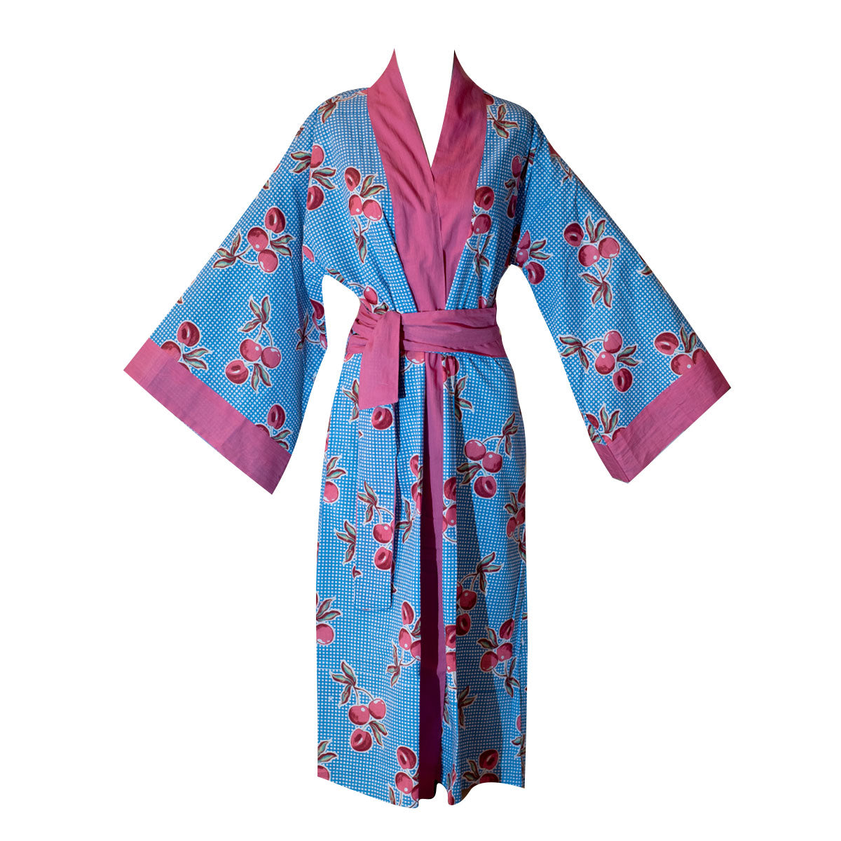 Cotton Robe Blue with Cherries