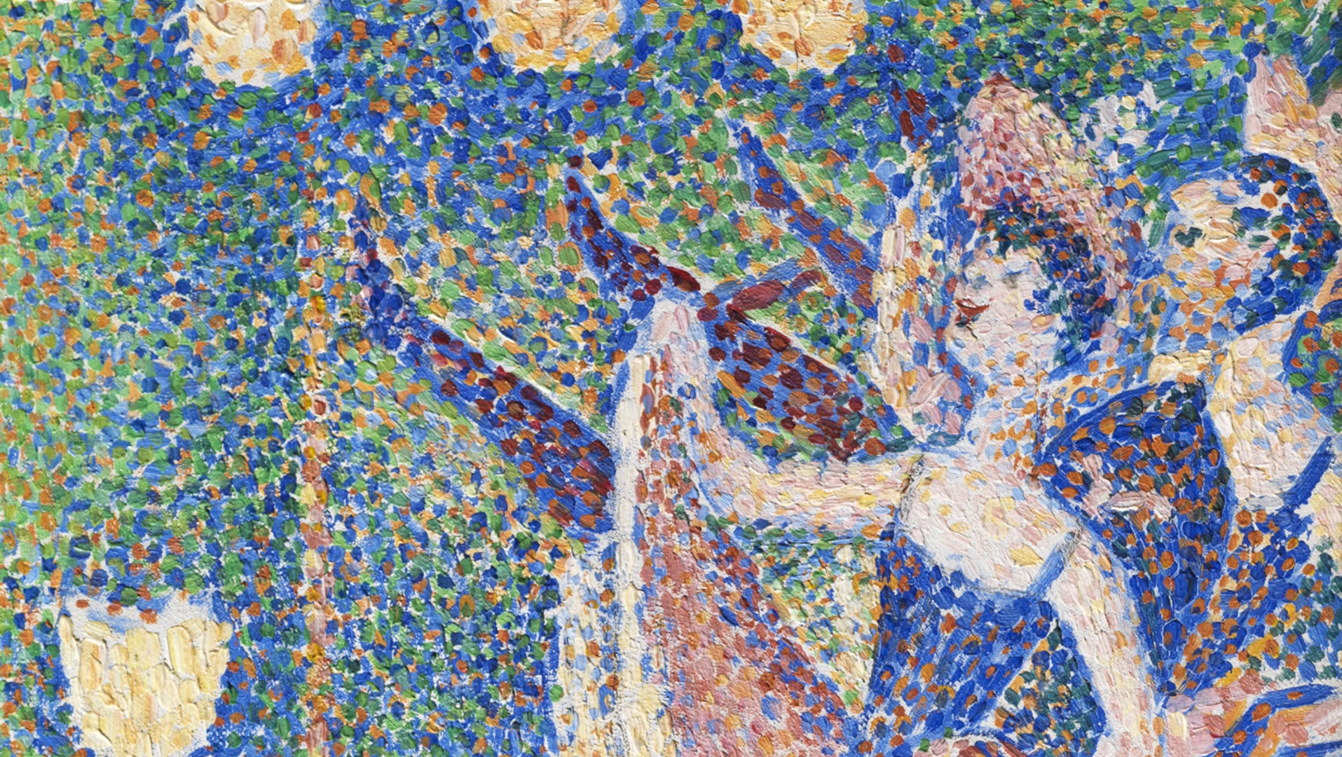 Mosaic artwork of a figure holding a branch with a tree in the background