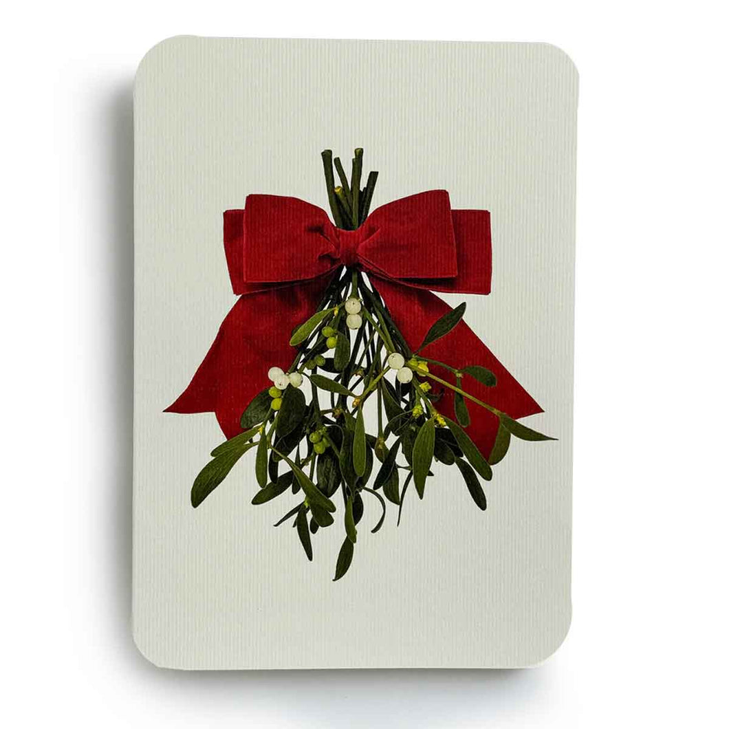 Greetings Card Mistletoe Red Bow