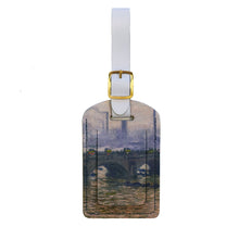 Load image into Gallery viewer, Leather Luggage Tag Monet Waterloo Bridge, Overcast
