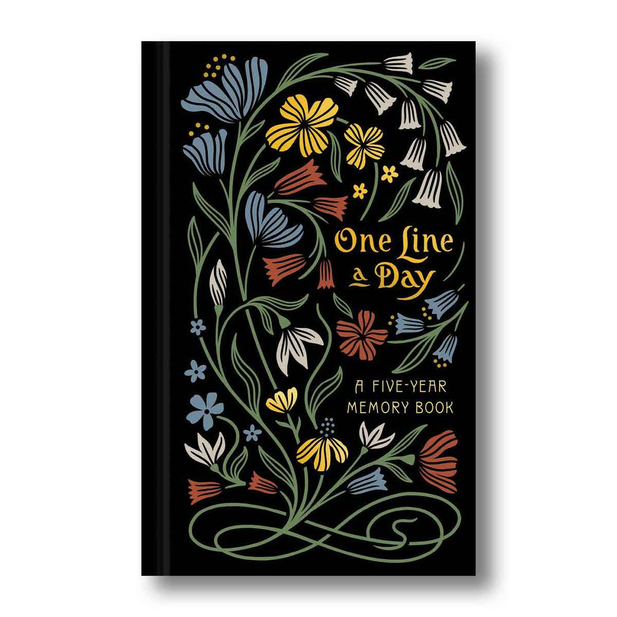 Book titled 'One Line a Day' with floral design on a black background