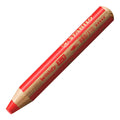 Red chunky pencil with wooden casing on a white background