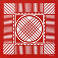 Red and white geometric pattern with a central circle on a red background