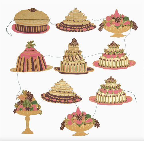 Decorative paper cakes and stands on a white background