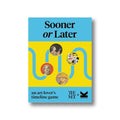 Game cover of 'Sooner or Later' with artistic elements and text on a blue and yellow background