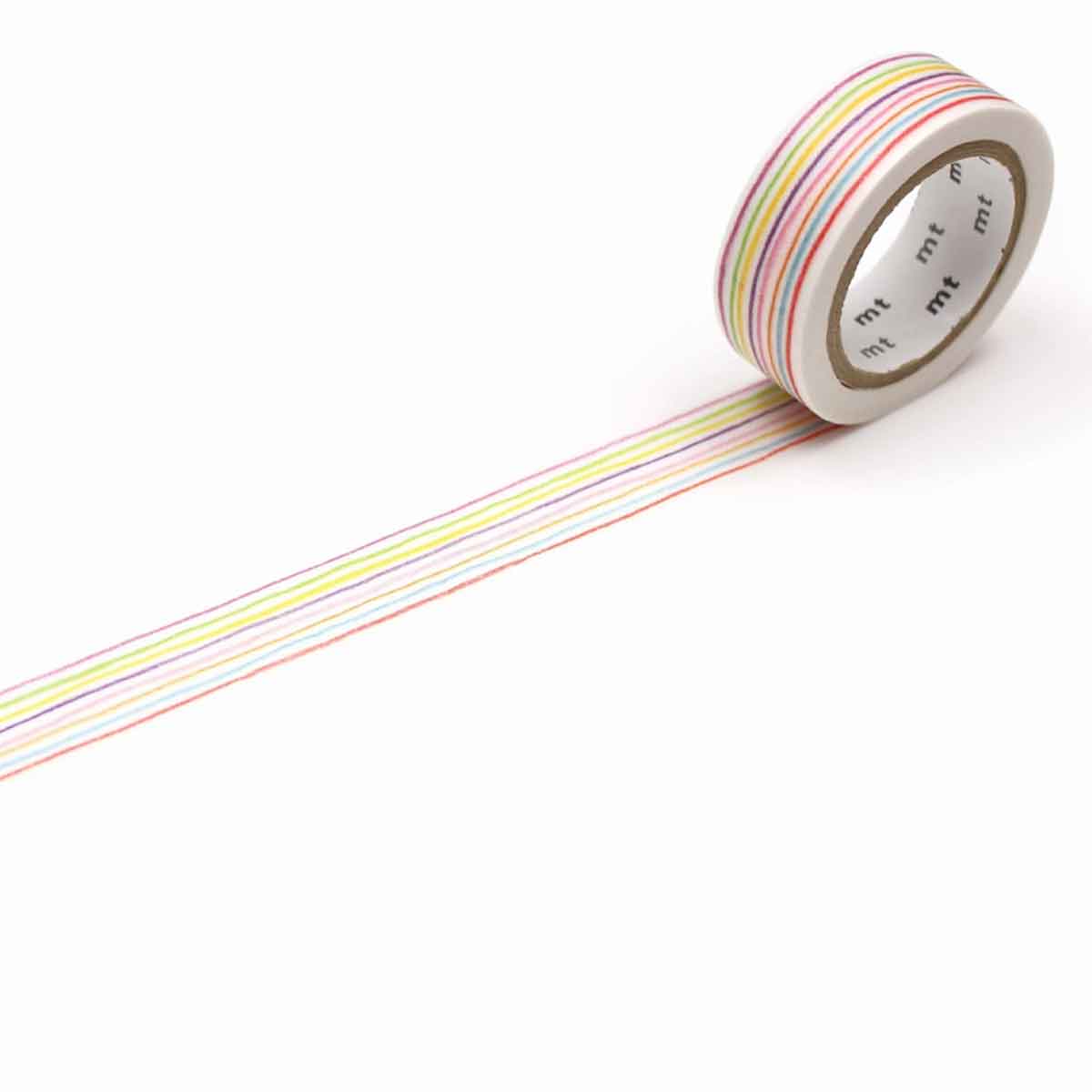Roll of colorful washi tape with a white background