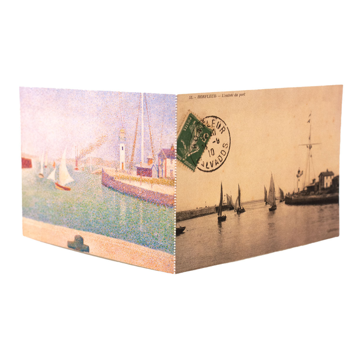Double Postcard Seurat Entrance of the Port of Honfleur