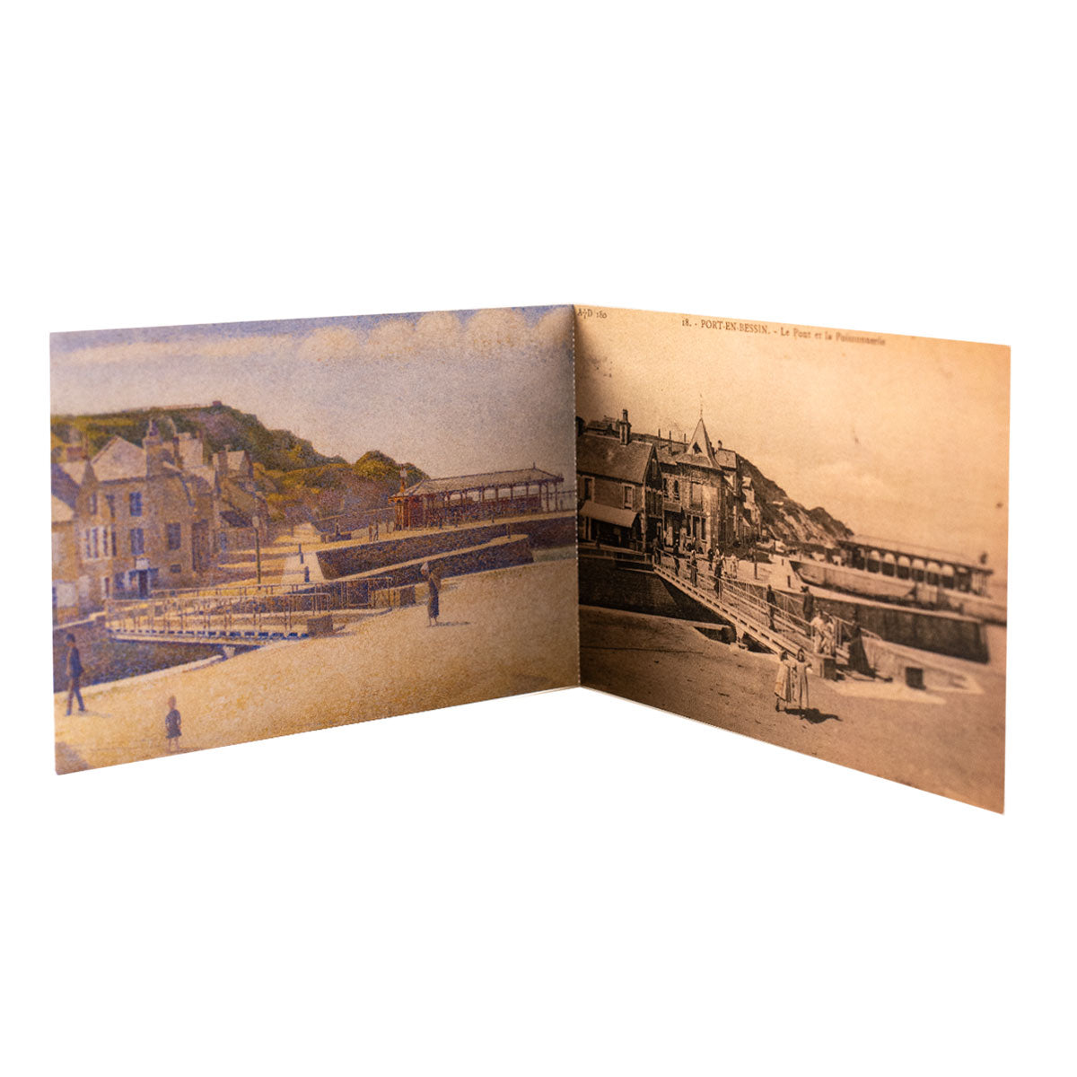 Double Postcard Seurat Port-en-Bessin - The Bridge and the Quays