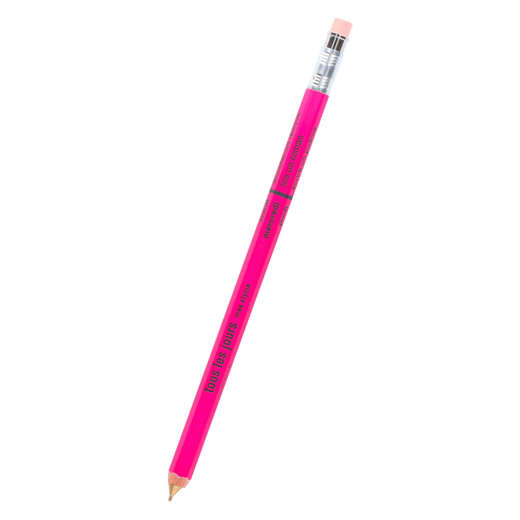 Pink pencil with a silver cap on a white background