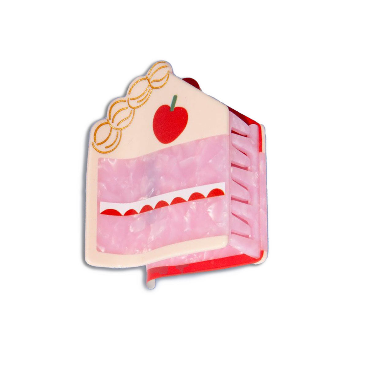 Pink cake-shaped notepad with red cherry on a white background