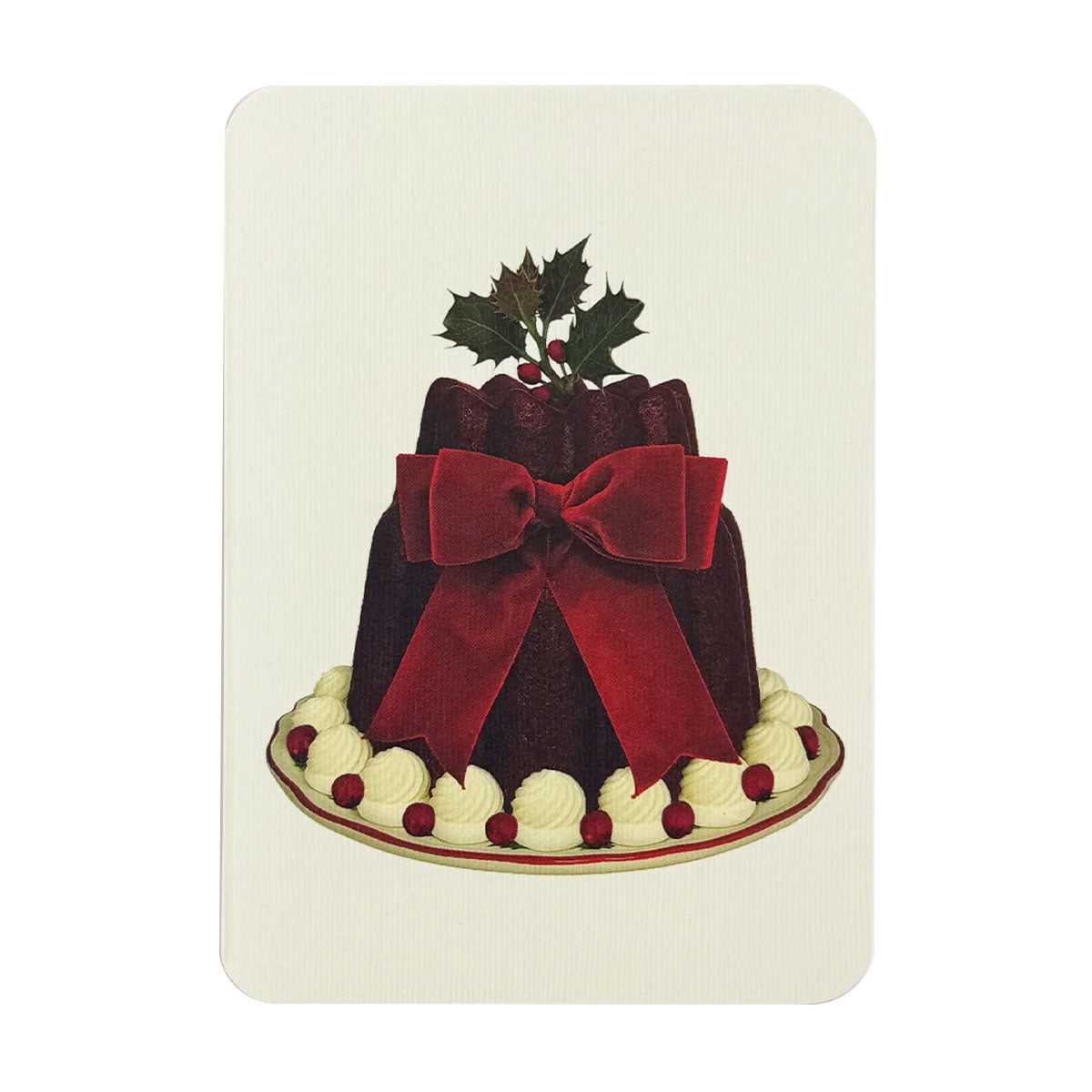 Greetings Card Christmas Plum Pudding Red Velvet Bow