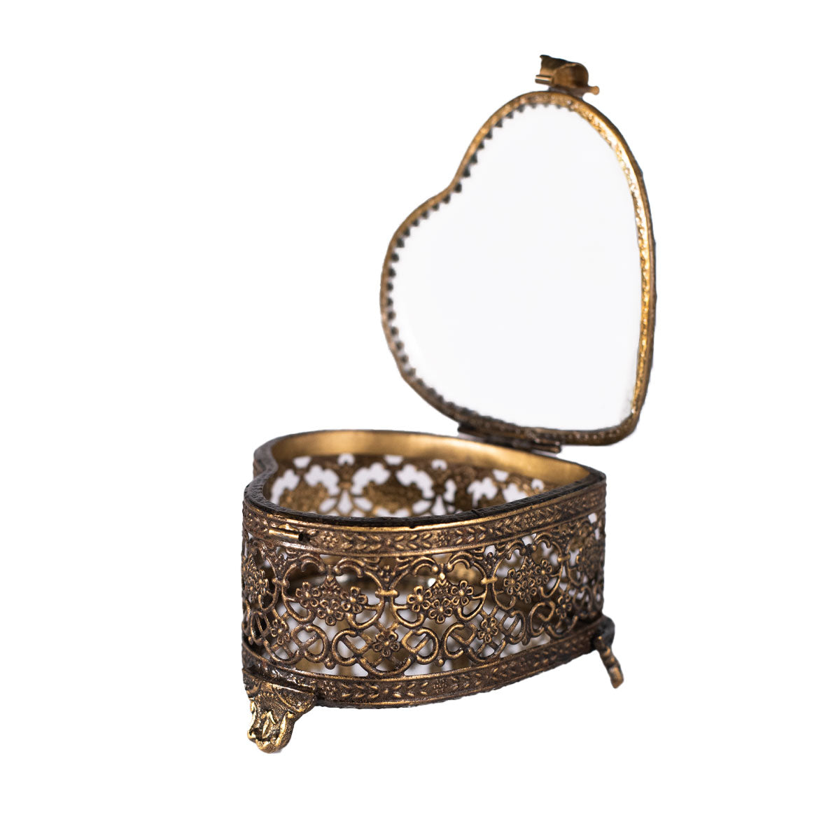 Heart Trinket Box Clear & Gold Antique