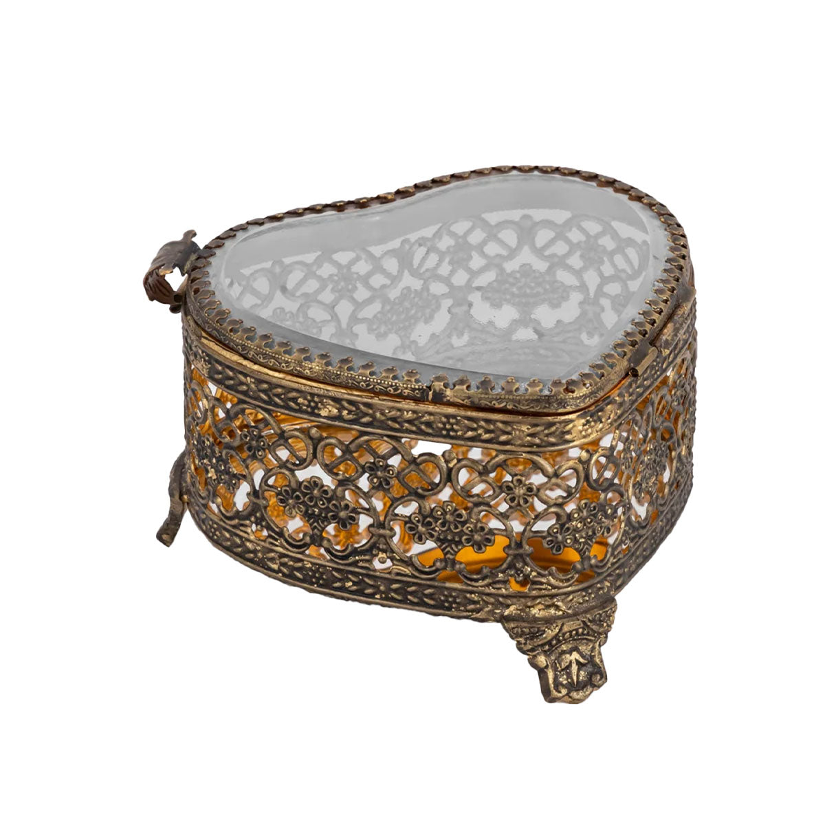 Heart Trinket Box Clear & Gold Antique