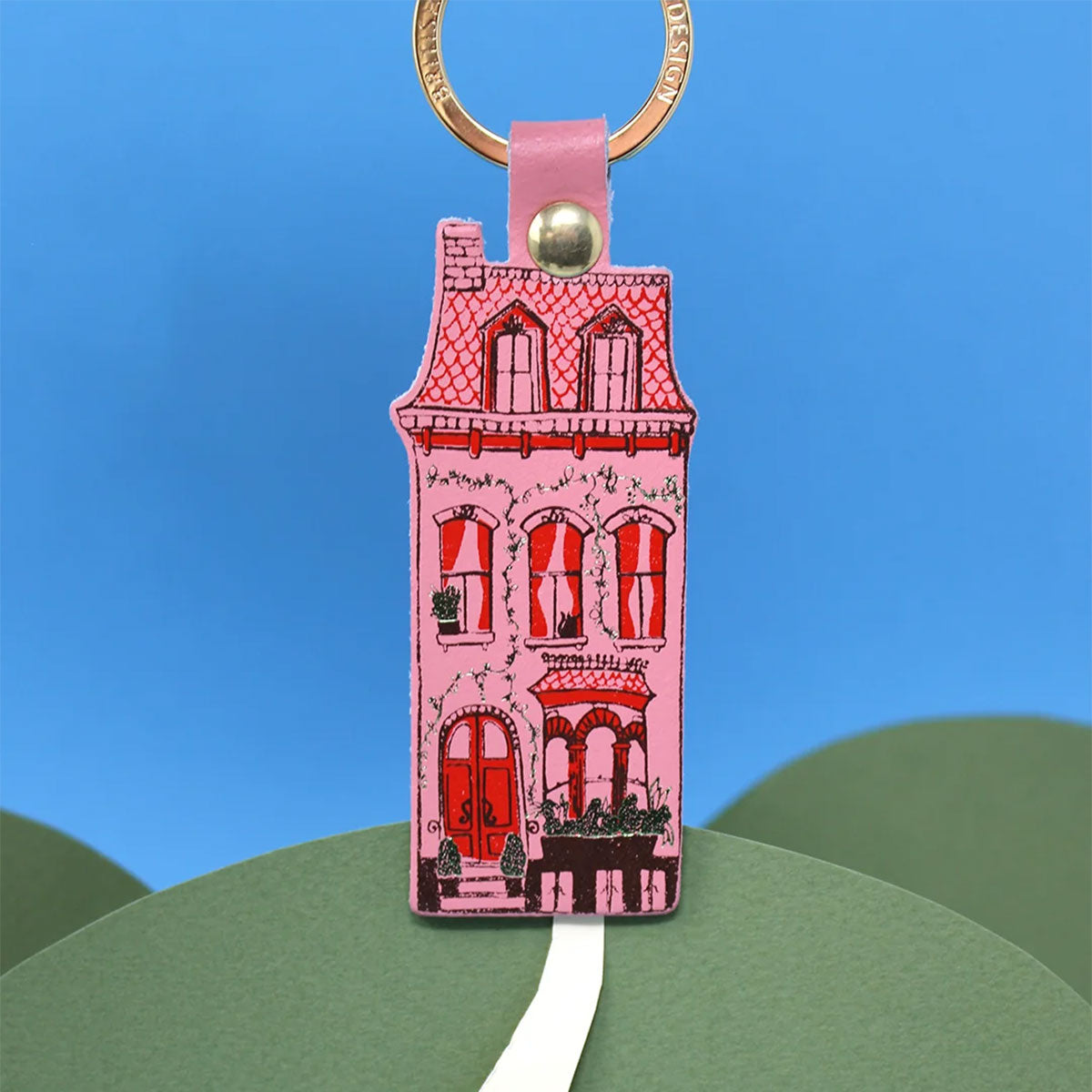 Leather Keyring House Pink