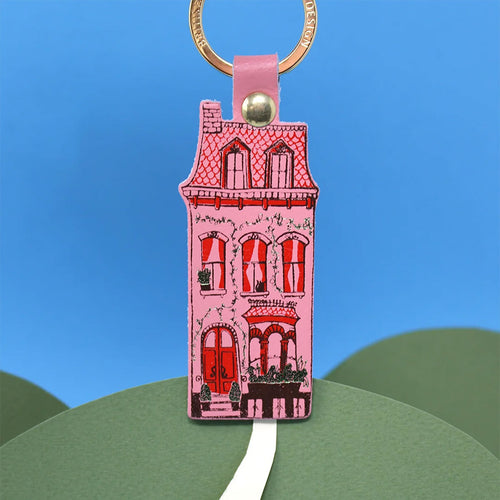 Leather Keyring House Pink