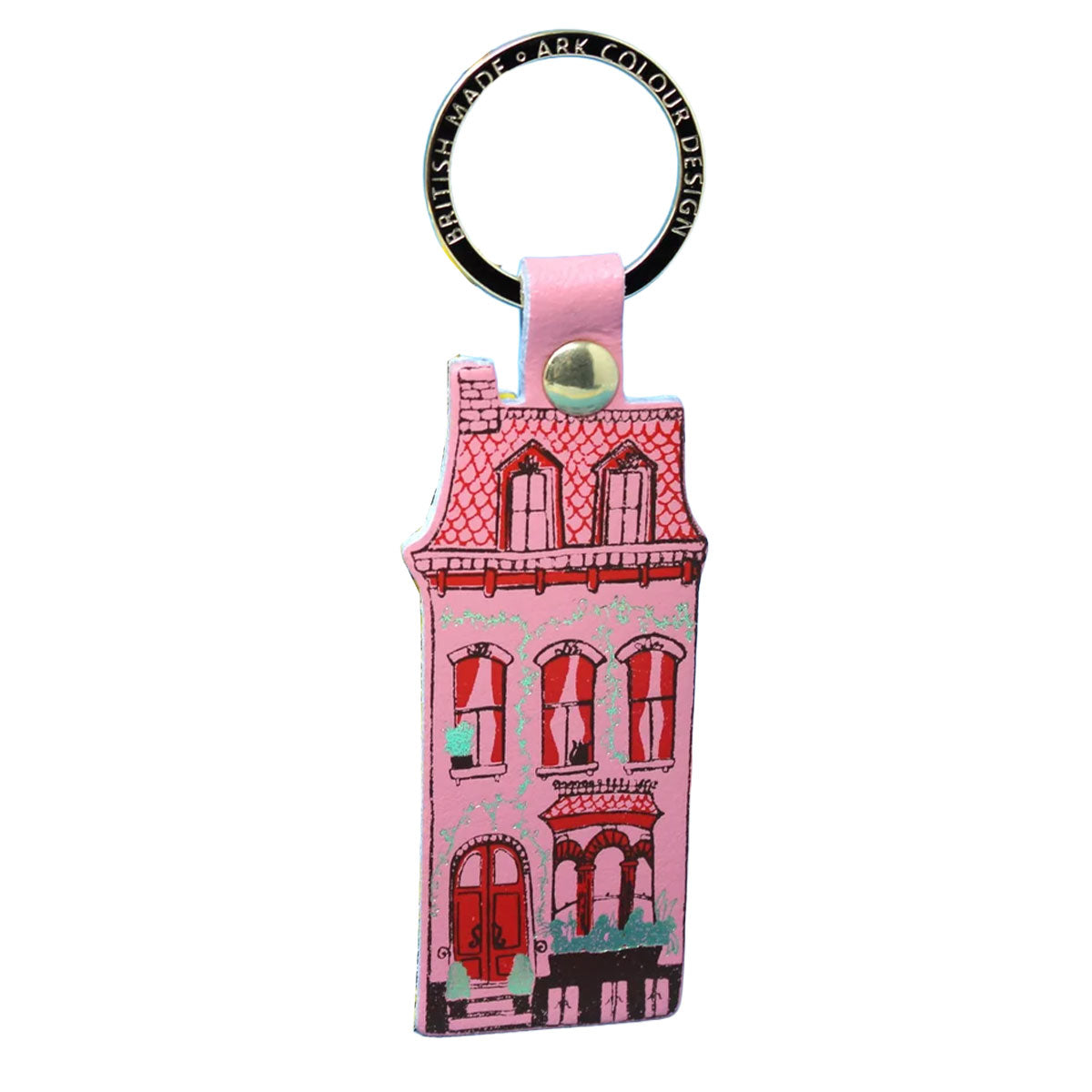 Leather Keyring House Pink