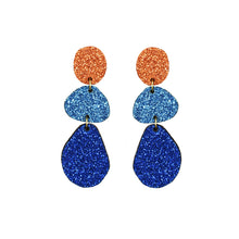 Load image into Gallery viewer, Triple Glitter Drop Earrings Orange Blue
