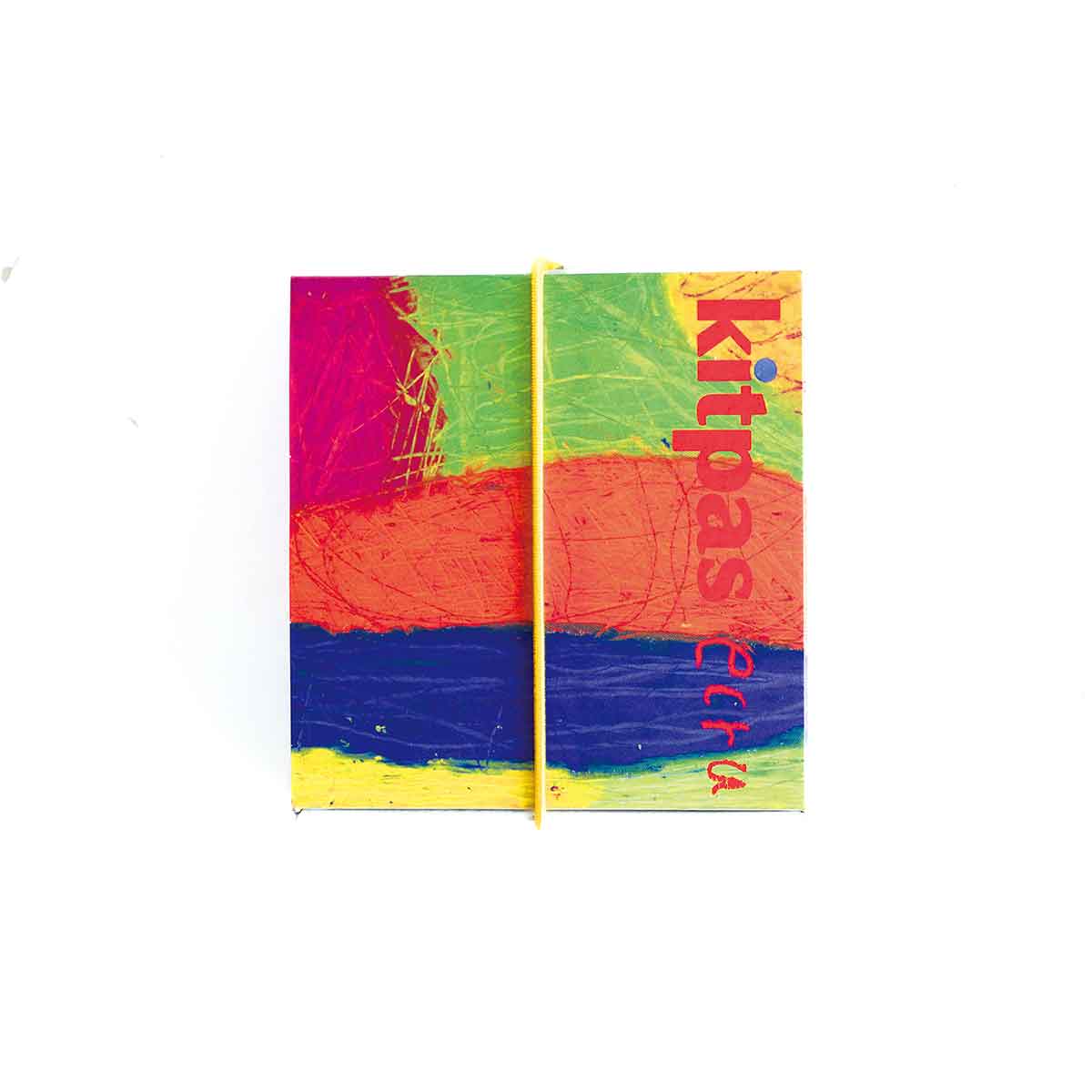 Colorful skateboard deck with abstract design and 'Kith' branding on a white background