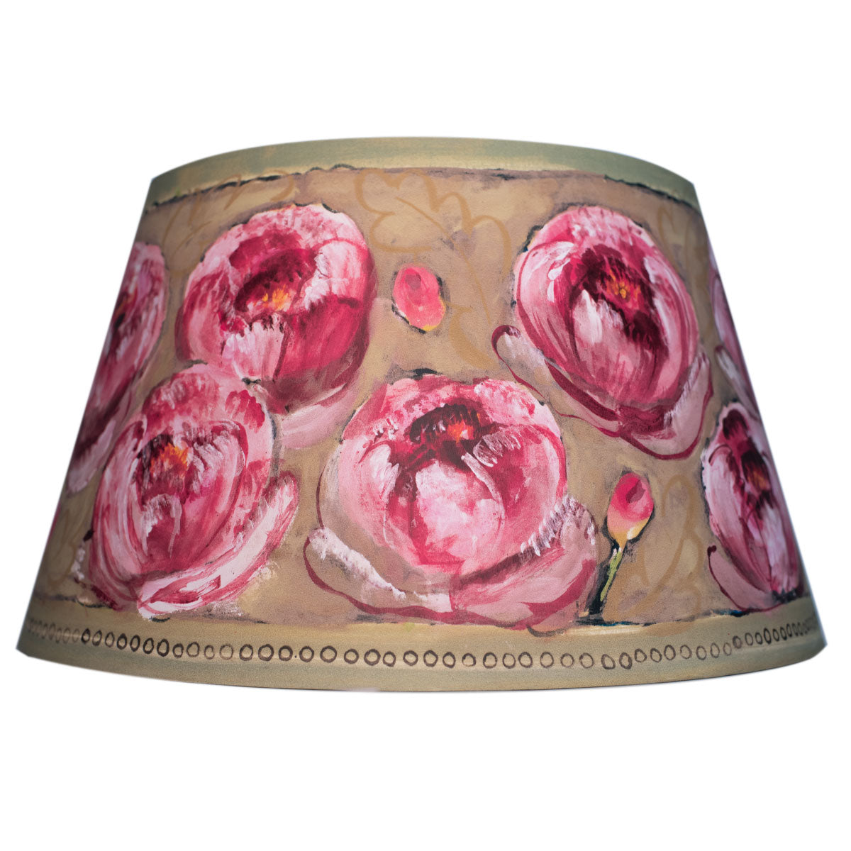 Lampshade with pink floral design on a beige background