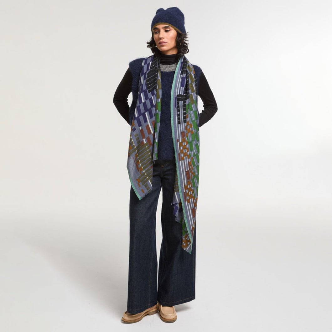 Scarf Wool Motion Blue Grey