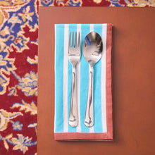 Load image into Gallery viewer, Napkin Set of 2 Cyan White Stripe
