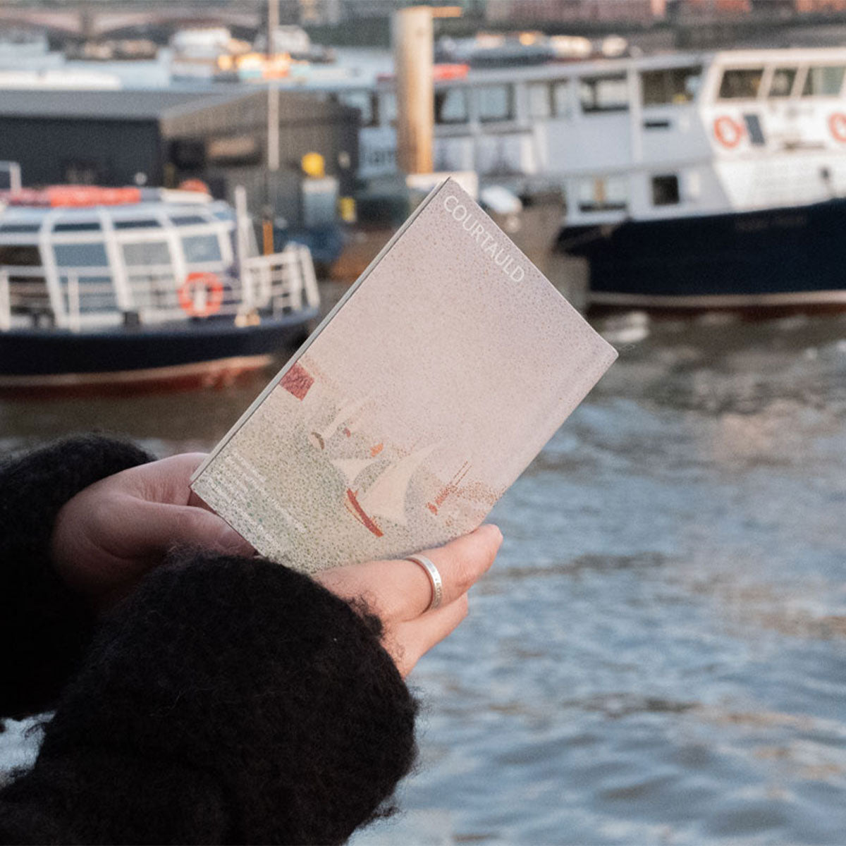 Pocket Notebook Recycled Leather Seurat Entrance of the Port of Honfleur