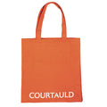 Orange tote bag with 'COURTAULD' branding on a white background