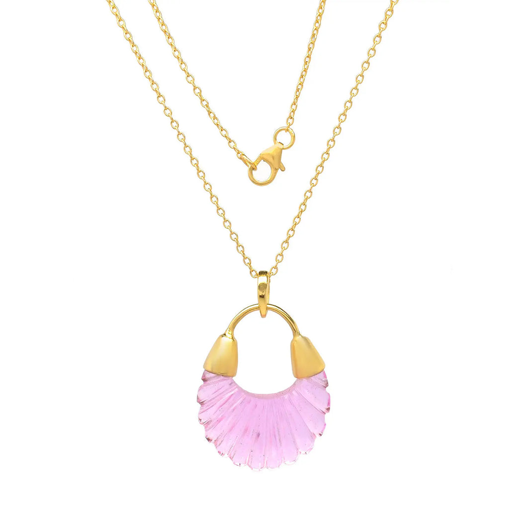 Necklace gold pendant pink glass