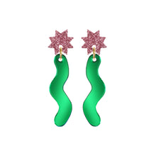 Load image into Gallery viewer, Squiggle Spark Drop Earrings Green
