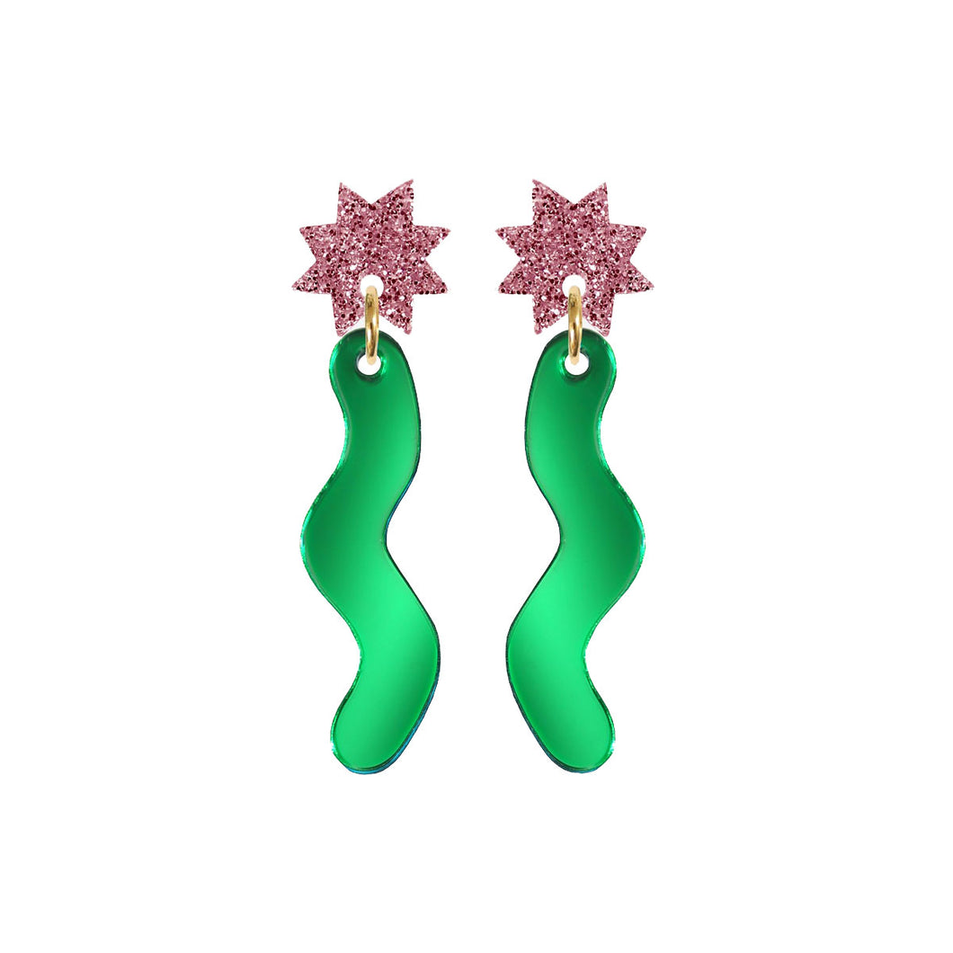 Squiggle Spark Drop Earrings Green