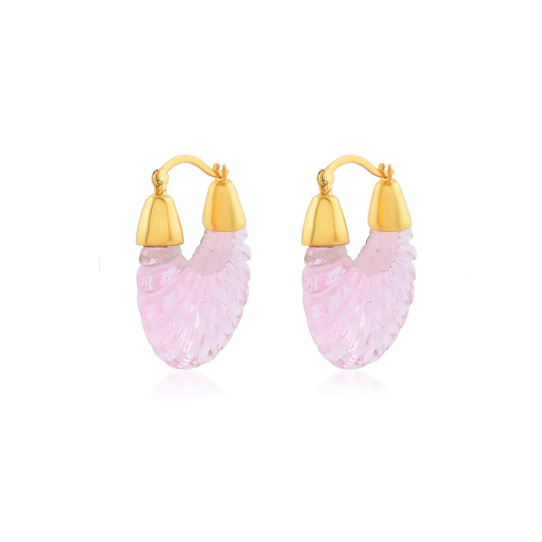 Earrings gold hoop pink glass