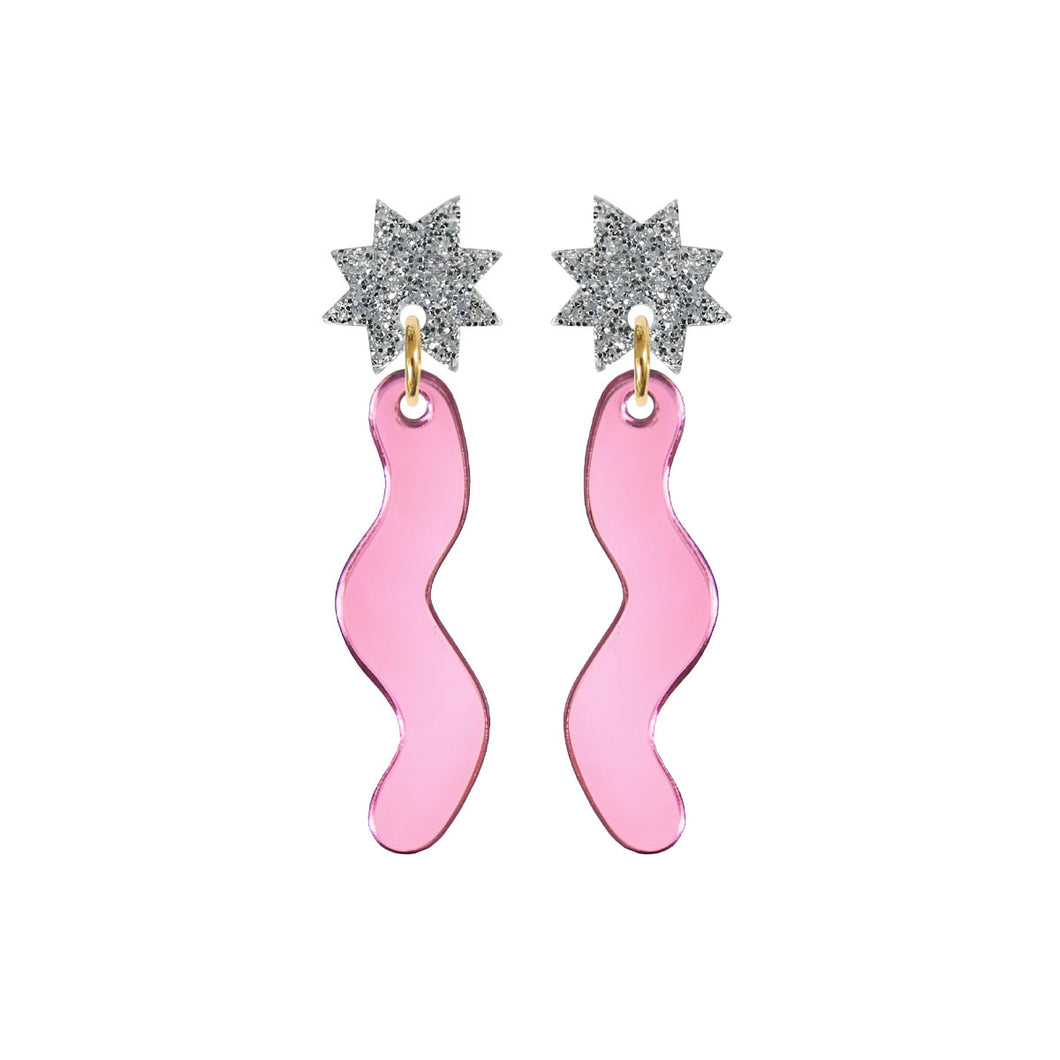Squiggle Spark Drop Earrings Pink