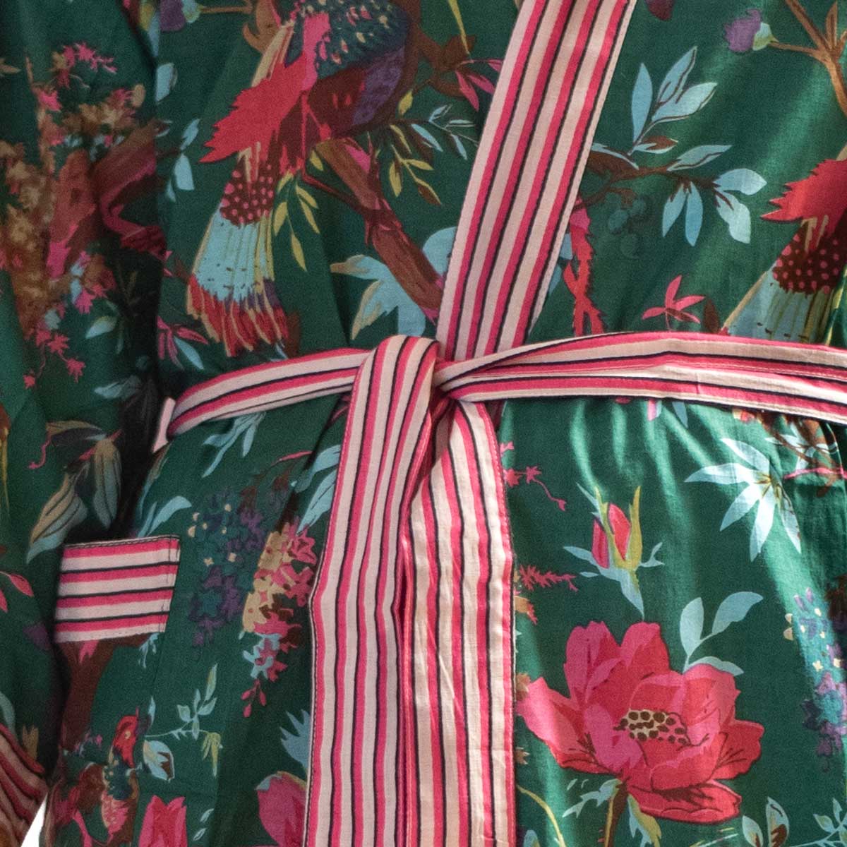 Cotton Robe Green with Pink Flowers